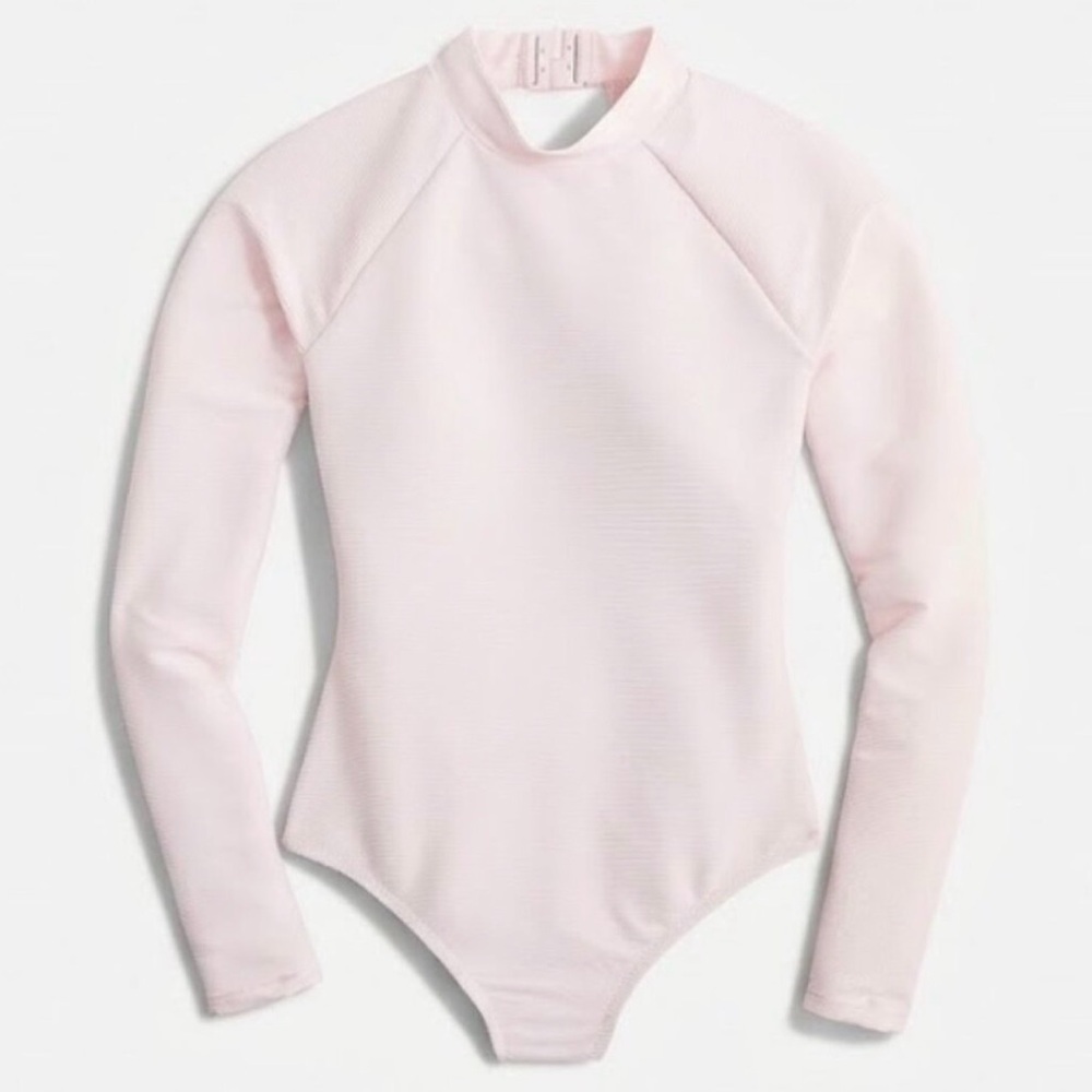 J. Crew Active Ribbed Long Sleeve One-Piece Swimsuit Rash Guard Pink NWT Sz 12